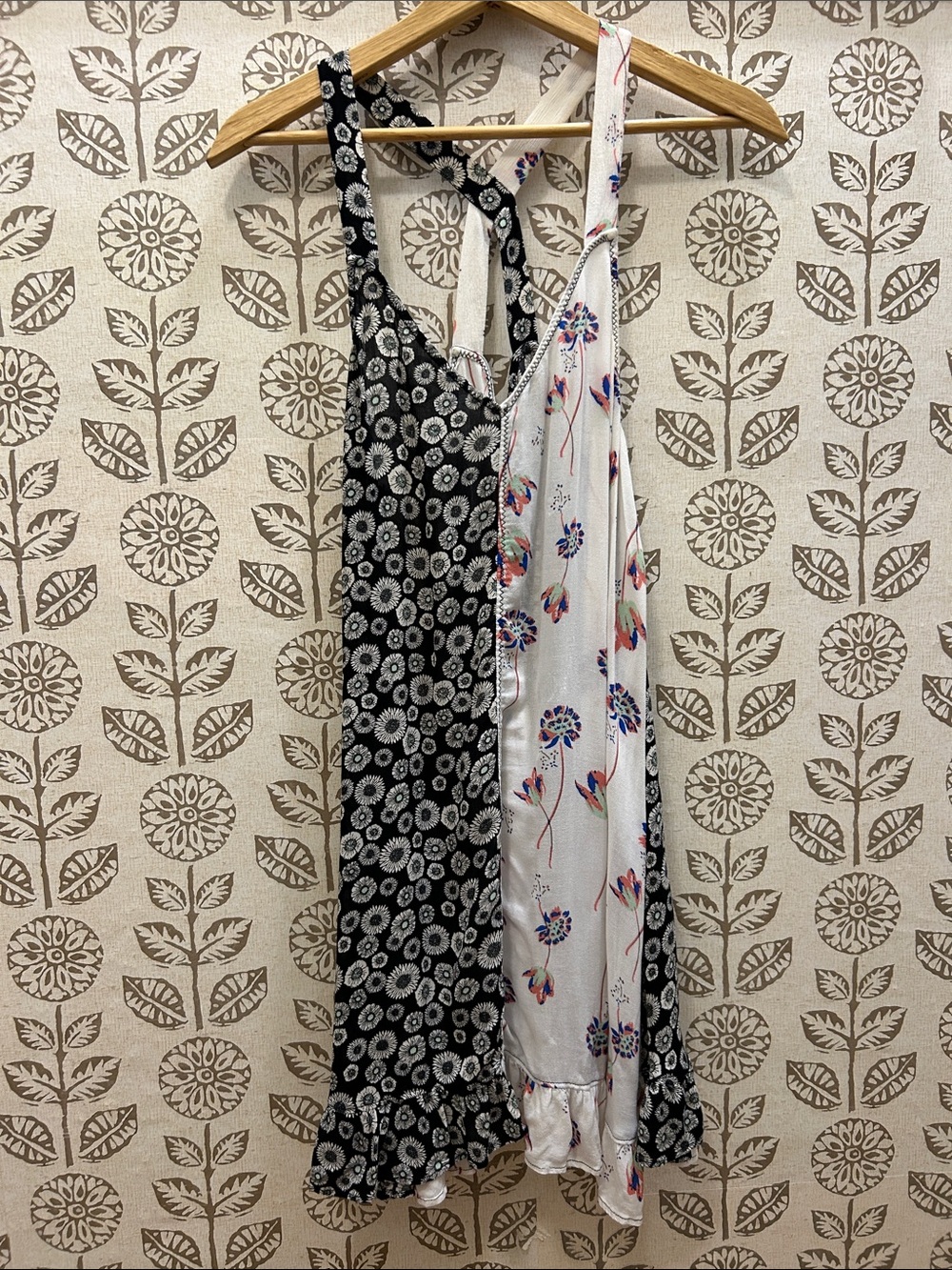 Two Tone Floral Slip Mini Dress — Black & White